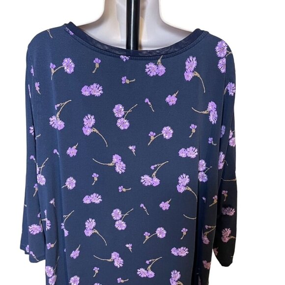 Lands End Womens Soft Floral Blouse Plus Size 3x Scoop Neck Blue u - Picture 4 of 5